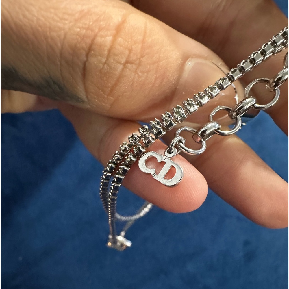 Dior Double Layer Silver Diamond Studs Necklace - image 5